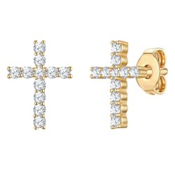 Lulu & Jane Ohrstecker Kreuz aus Messing in gelbgold mit Zirkonia Ohrringe 1 ct Damen