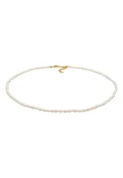 Elli - Halskette Choker Süßwasserperlen Klassik, 36cm, Gold
