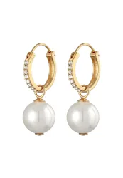 Elli - Ohrringe  Ohrringe Creolen Muschelkernperlen Kristalle 925 Silber, One Size, Gold