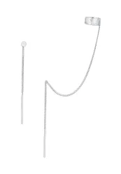 Elli - Ohrringe Earcuff Mit Kette Durchzieher Plättchen, One Size, Silber