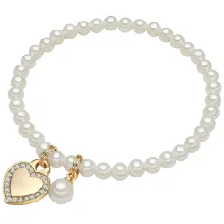 Lulu & Jane Perlen-Armband Herz Messing Zirkonia Muschelkernperle in Gelbgold Armbänder & Armreife 1 ct Damen