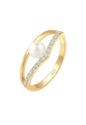 Elli - Ring Süßwasserzuchtperle Kristalle, 52mm, Gold