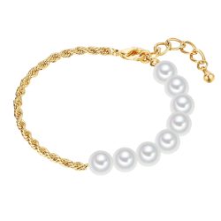 Lulu & Jane Perlen-Armband aus Messing in Gelbgold mit Muschelkernperle Armbänder & Armreife 1 ct Damen