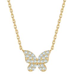 Yokoamii Halskette Schmetterling aus Messing in gelbgold mit Zirkonia Ketten 1 ct Damen