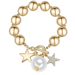 Lulu & Jane Armband Stern Metall-Legierung Glas Perle (synth.) in Gelbgold Armbänder & Armreife 1 ct Damen