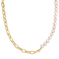 Yokoamii Perlen-Kette aus Metall-Legierung in Gelbgold mit Süßwasser-Zuchtperle Ketten 1 ct Damen