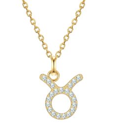 Glanzstücke München Halskette Sternzeichen Stier aus Sterling Silber in gelbgold mit Zirkonia Ketten 1 ct Damen