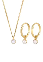 Elli PREMIUM Kette Creolen Mondstein Stein 925 Silber vergoldet Schmuck-Set 1 ct Damen