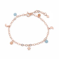 Maja Emulto Armband - Roségold Aqua Quartz Mond Stern - MEB-1746-AQQ-MP