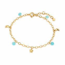 Maja Emulto Armband - Amazonit türkis vergoldet Stern Mond - MEB-1746-AZ