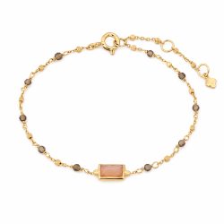 Maja Emulto Armband - Moonstone Peach Smoky Quartz vergoldet - MEB-2889-MP-SQ