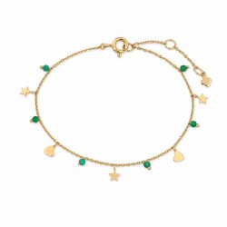 Maja Emulto Armband - grüner Onyx vergoldet Herz Stern - MEB-2902-OG