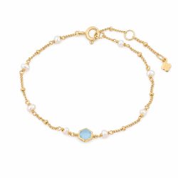 Maja Emulto Armband - Chalcedon blau Perlen vergoldet - MEB-3394-CBT-PW