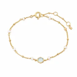 Maja Emulto Armband - vergoldet Topaz blau Perlen weiß - MEB-3394-TBS-PW