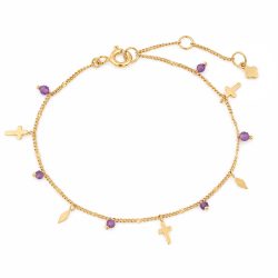 Maja Emulto Armband - Amethyst facettiert goldfarben Kreuz - MJB-004-AB