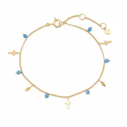 Maja Emulto Armband - Chalcedon blau goldfarben Kreuz - MJB-004-CBT