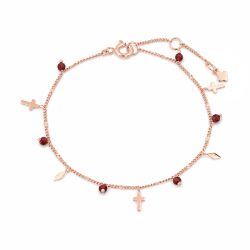 Maja Emulto Armband - Granat rosegold Kreuz Blattform facettiert - MJB-004-G