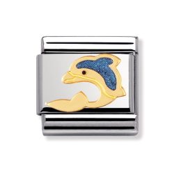 Nomination Classic - TIERE - WASSER Edelstahl, Email und 18K-Gold (Delphin)