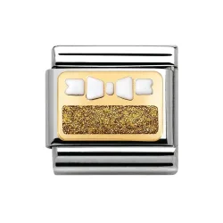 Nomination Classic - Emaille, Gold - Weiße Schleife Goldenes Plättchen - 030280/45