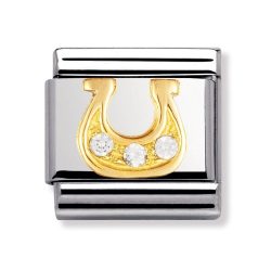 Nomination Classic - GOOD LUCK Edelstahl, 18K-Gold und Cubic Zirc. (Hufeisen DANISCH WEISS)