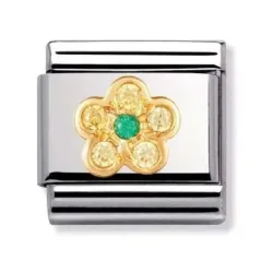 Nomination Classic - NATURE Edelstahl, 18K-Gold und Cubic Zirc. (Blume ohne Stiel GELB/GRUN)