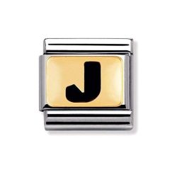 Nomination Classic - SCHWARZE BUCHSTABEN Edelstahl und 18K-Gold (J)