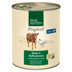 REAL NATURE Original Nassfutter für Hunde Adult Kalbsherzen und Huhn 12x800 g