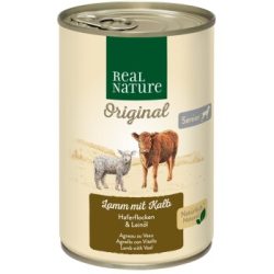 REAL NATURE Original Nassfutter für Hunde Senior Lamm und Kalb 12x400 g
