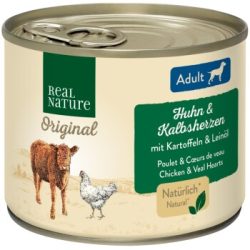 REAL NATURE Original Nassfutter für Hunde Adult Kalbsherzen und Huhn 12x200 g