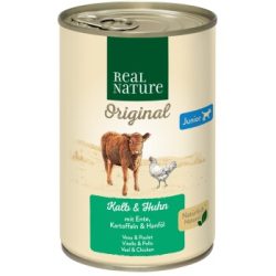 REAL NATURE Original Nassfutter für Hunde Junior Kalb und Huhn 24x400 g