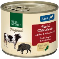 REAL NATURE Original Nassfutter für Hunde Adult Rind und Wildschwein 12x200 g