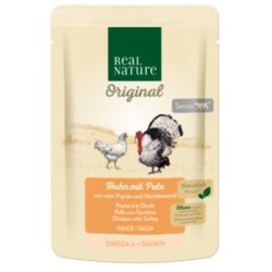 REAL NATURE Original Nassfutter Katze, Senior 12x85 g Huhn mit Pute, roter Paprika und Nachtkerzenöl 12x85 g