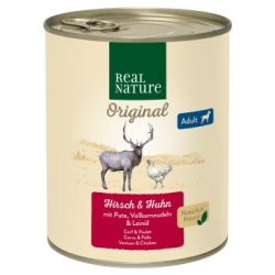 REAL NATURE Original Nassfutter für Hunde Adult Hirsch und Huhn 6x800 g