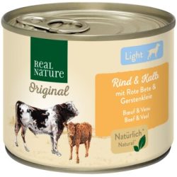 REAL NATURE Original Light Nassfutter für Hunde Rind und Kalb 6x200 g
