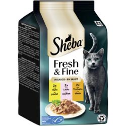 Sheba Fresh Fine Nassfutter Katze Adult Multipack in Sauce Huhn, Lachs und Truthahn 36x50 g