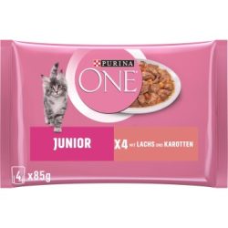 Purina ONE Junior Kittenfutter nass zarte Stückchen in Sauce Lachs 48x85 g