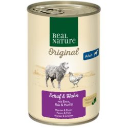 REAL NATURE Original Nassfutter für Hunde Adult Schaf und Huhn 6x400 g