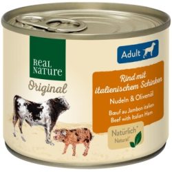 REAL NATURE Original Nassfutter für Hunde Adult Rind mit italienischem Schinken 12x200 g
