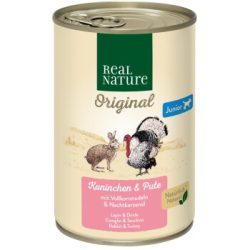 REAL NATURE Original Nassfutter für Hunde Junior Kaninchen und Pute 12x400 g