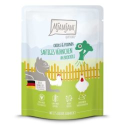 MjAMjAM Nassfutter Katze Adult, Quetschie Chicks & Friends, Huhn und Brokkoli 6x300 g
