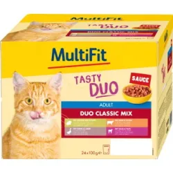 MultiFit Nassfutter Katze Adult, Duo Classic Mix - Tasty Duo, in Sauce, Multipack 24x100 g