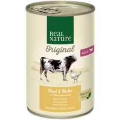 REAL NATURE Original Nassfutter Katze, Adult, Rind und Huhn mit Weizenkeimöl 24x400 g