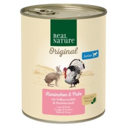 REAL NATURE Original Nassfutter für Hunde Junior Kaninchen und Pute 12x800 g
