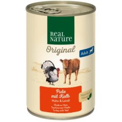 REAL NATURE Original Nassfutter für Hunde Adult Pute mit Kalb 6x400 g