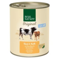 REAL NATURE Original Light Nassfutter für Hunde Rind und Kalb 24x800 g