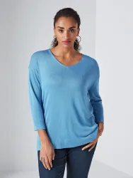 V-Pullover 3/4-Arm Emilia Lay blau
