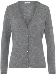 Strickjacke aus Schurwolle und Kaschmir V-Auss Peter Hahn grau