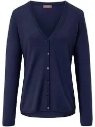 Strickjacke aus Schurwolle und Kaschmir V-Auss Peter Hahn blau