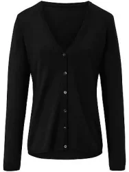 Strickjacke aus Schurwolle und Kaschmir V-Auss Peter Hahn schwarz