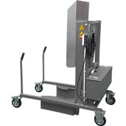 Mülltonnen-Kippstation MKS, für 120 & 240 l Tonnen, Ausschütthöhe 1480 mm, Kippwinkel 135°, bis 110 kg, Rollen, 230 V, RAL 7005